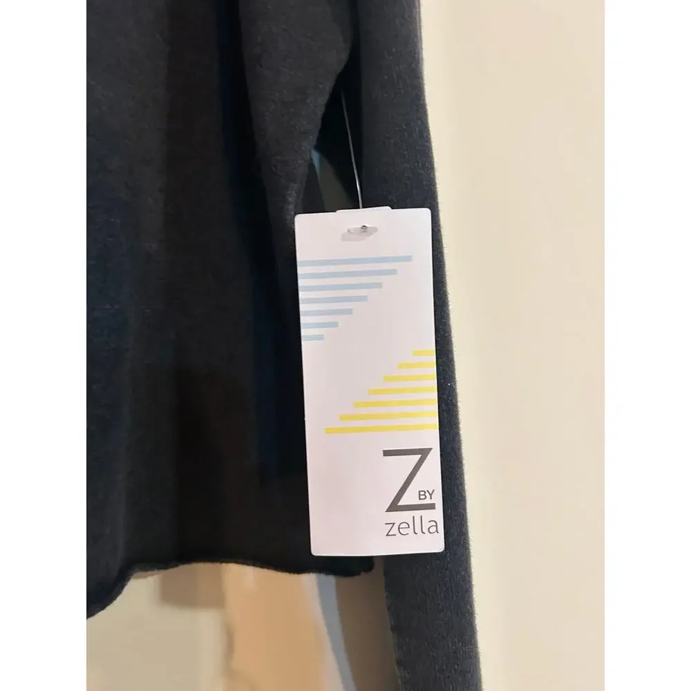 NWT Z by Zella Black Cropped Hoodie SIZE L Drop Shoulders Raw Hem
